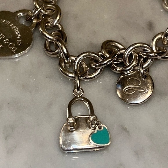 Tiffany & Co. Charm Heart Bracelet w/ Etoile Pink Sapphire & Blue Heart Purse - Picture 10 of 14